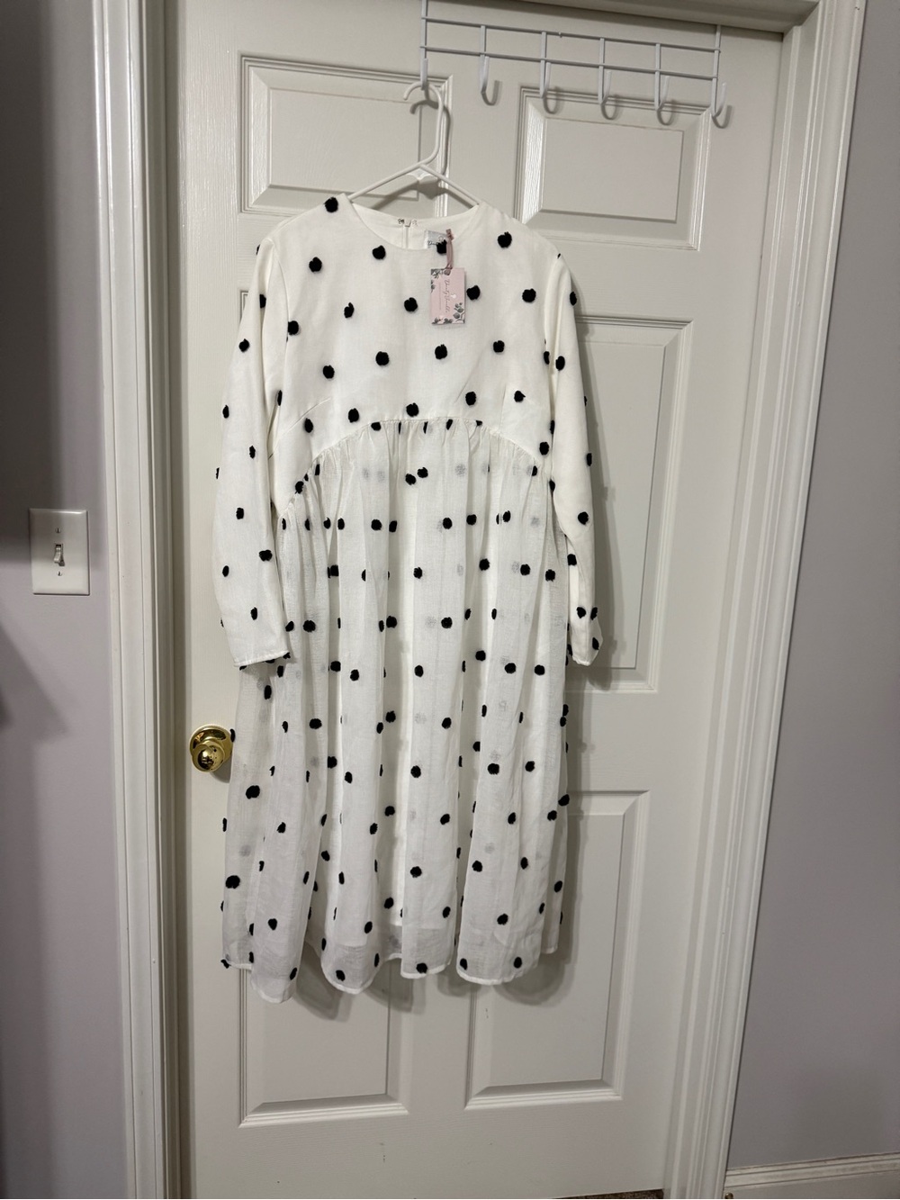 Dainty Jewells White Midi Dress with Black Polka Dots